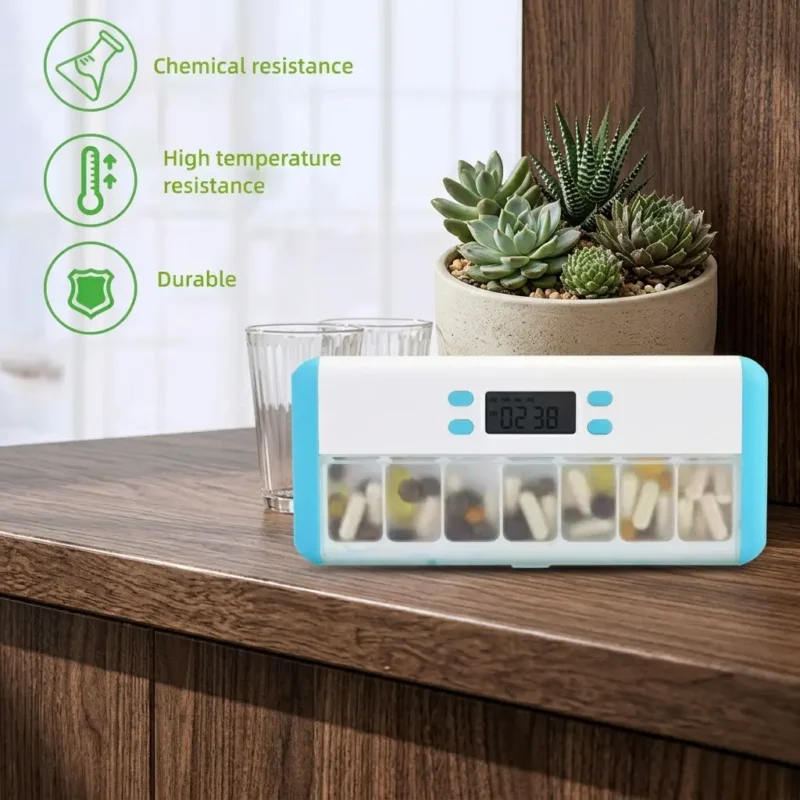 Portable pill box with LED alerts
